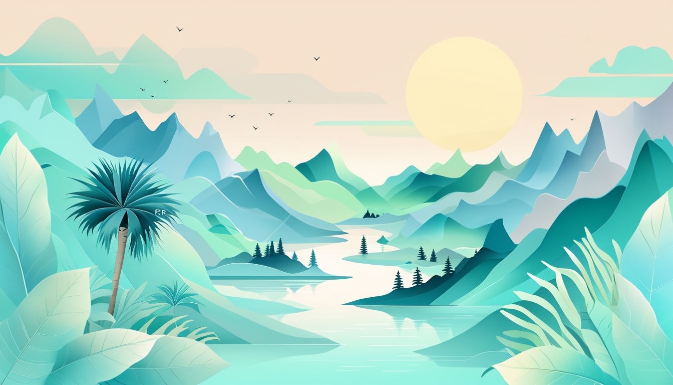 Serene Paper-Cut Landscape with Mountains and River Virtual Background