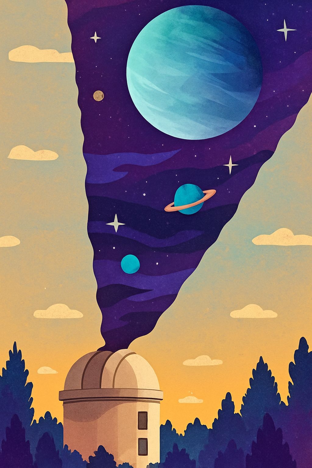 Tranquil Dome Observatory Against Dreamy Cosmic Landscape Art