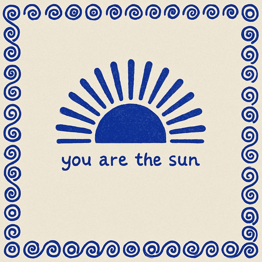 Navy Blue Minimalist Sun Illustration with Positive Message Poster