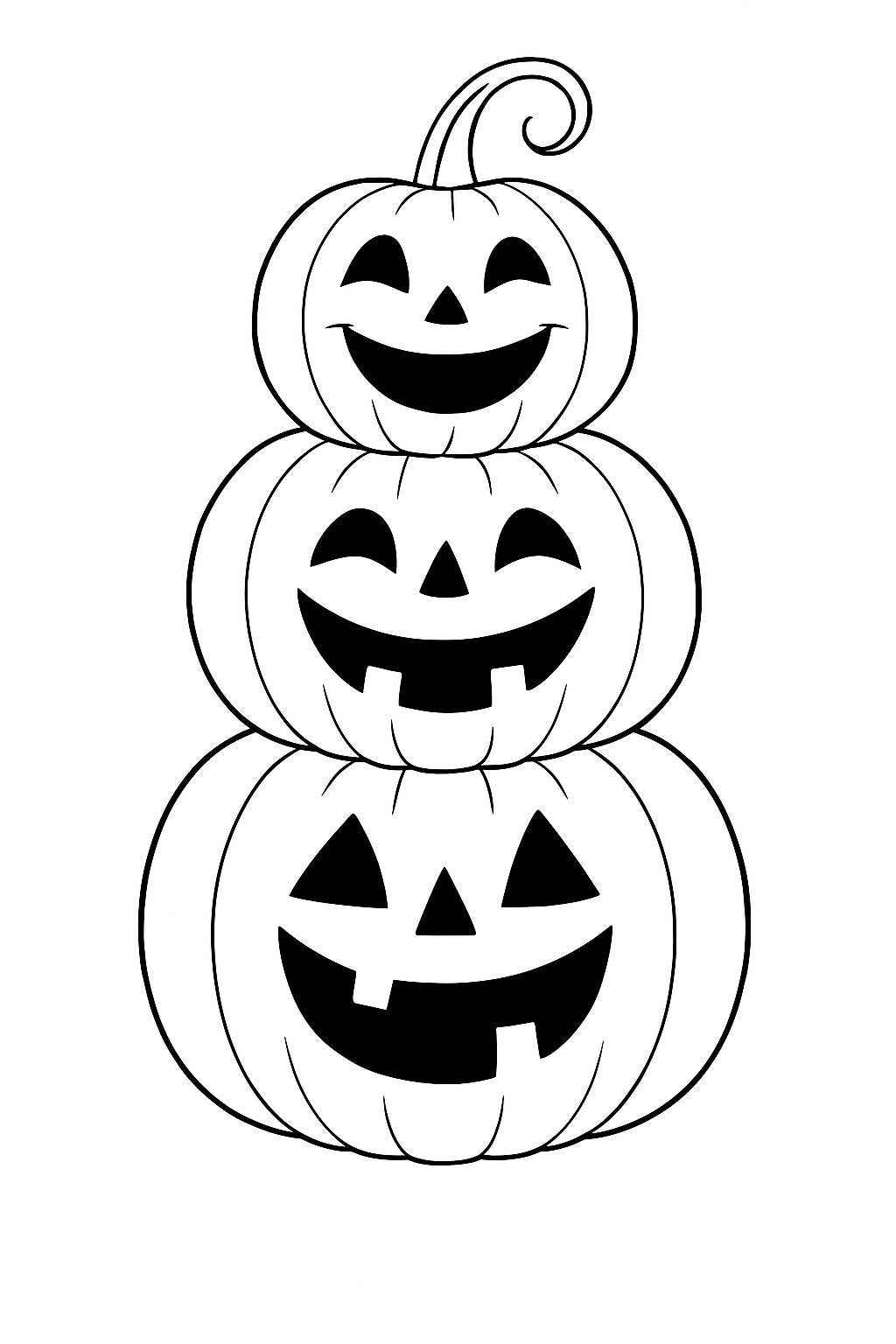 Stacked Jack-O'-Lanterns Line Art for Creative Coloring Book Pages