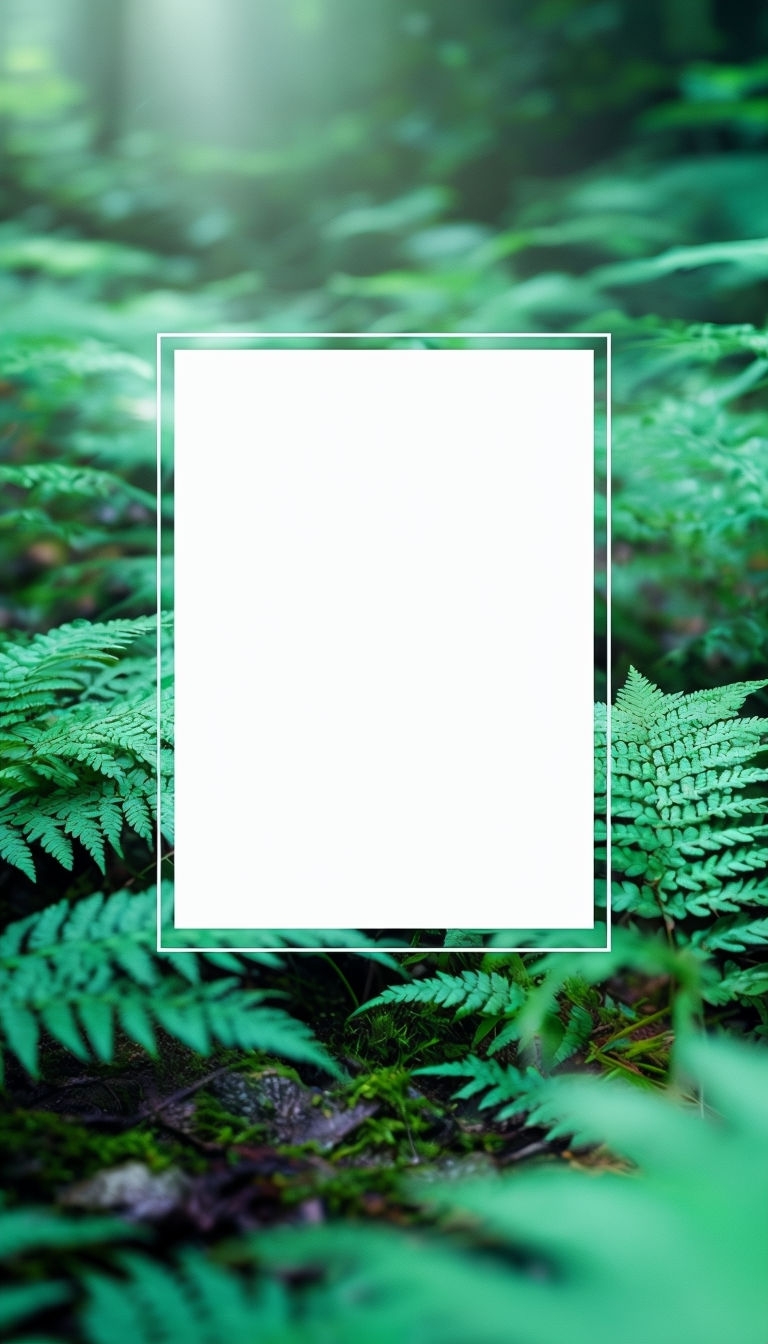 Lush Forest Floor with Vibrant Ferns and Clean Overlay Social Media Post