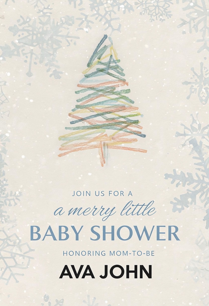 Elegant Winter Baby Shower Invitation with Christmas Tree Design Cards & Invite