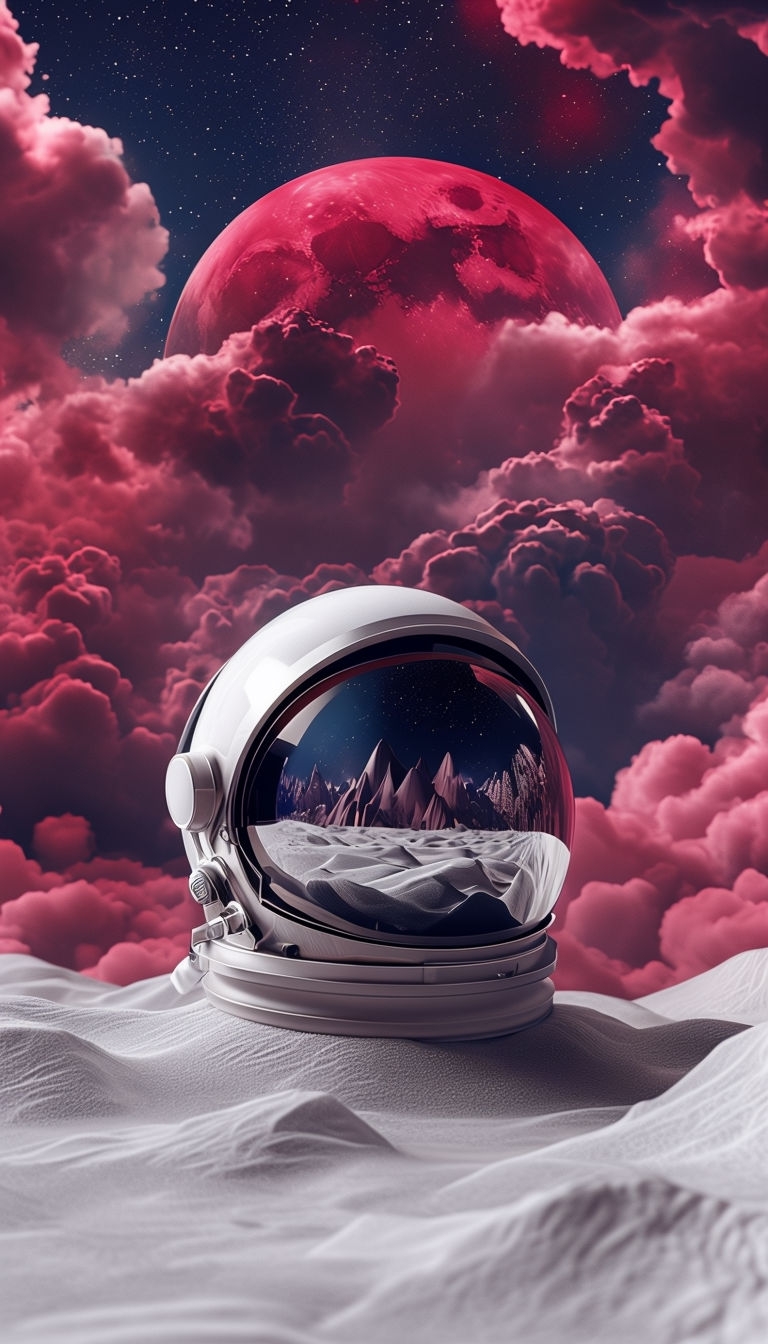 Surreal Astronaut Helmet with Crimson Landscape Phone Case Cover