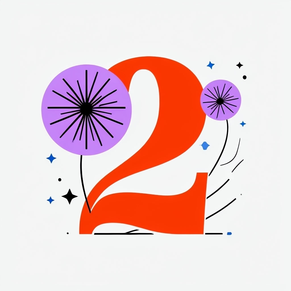 Vibrant Floral Number 2 Illustration for Celebratory Designs Monogram