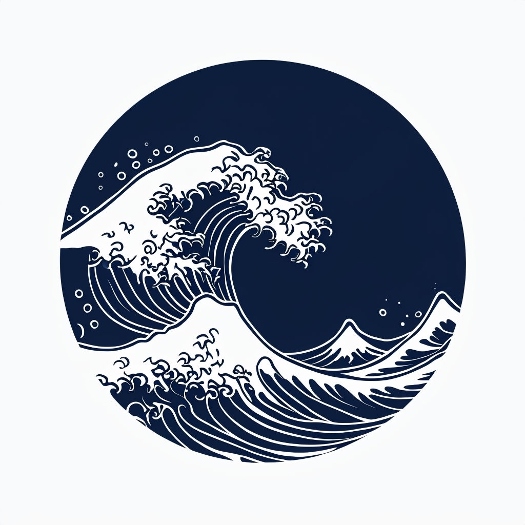 Navy Blue Abstract Wave Pattern Circular Sticker Design