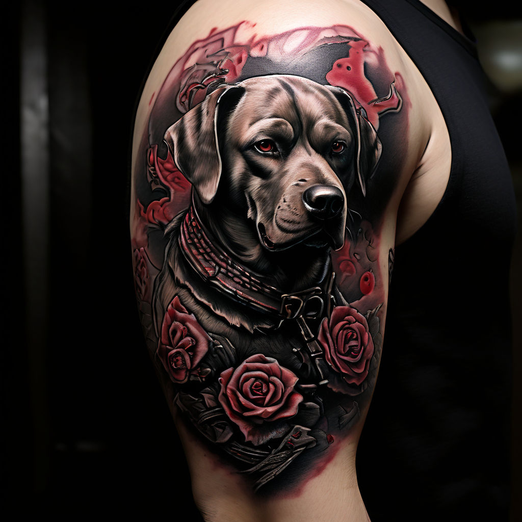 tattoo two pit bulls fighting