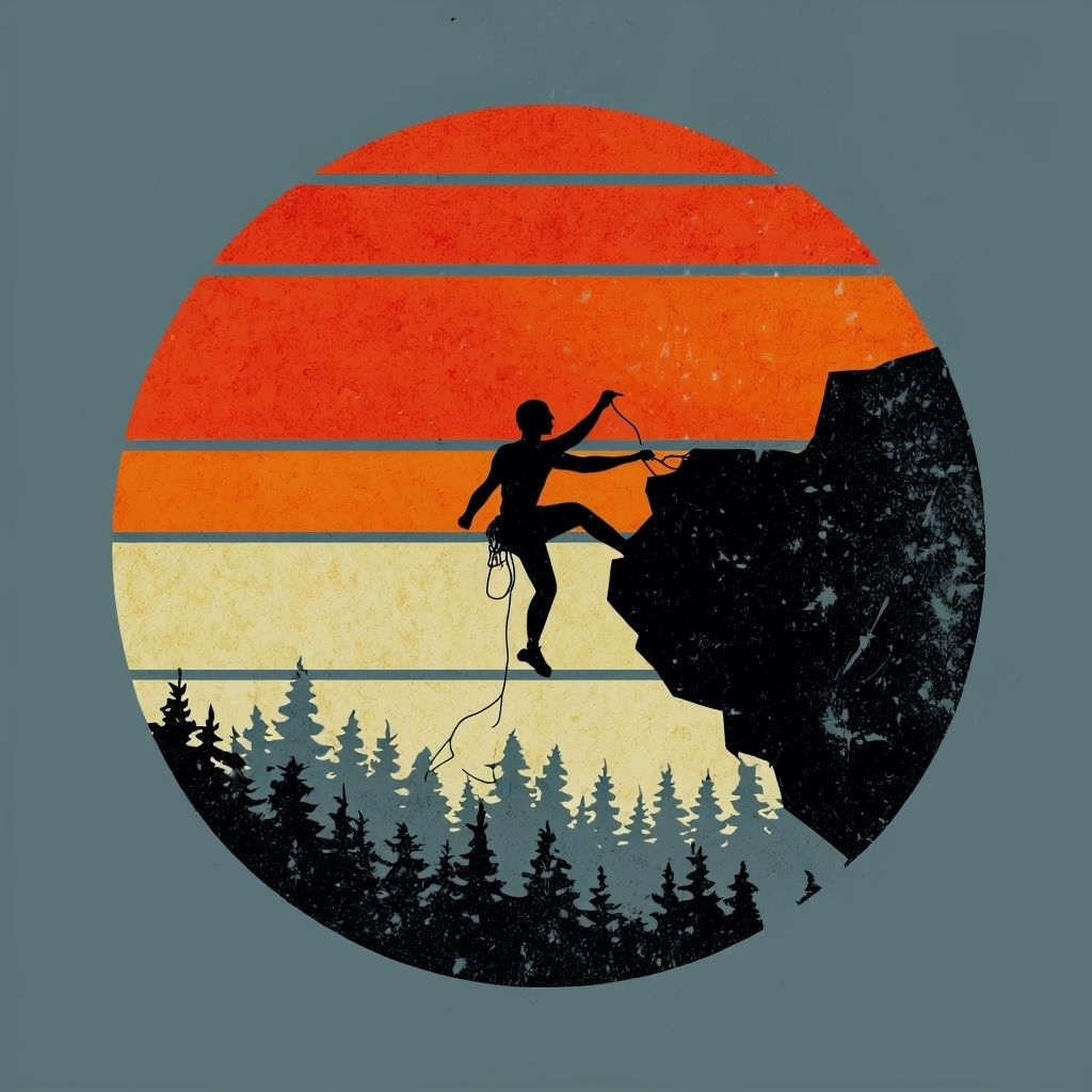 Lone Climber Against Vintage Circular Sunset Adventure T-Shirt