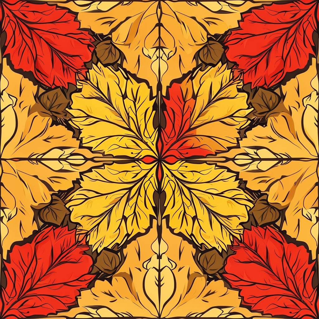 Vibrant Autumn Leaves Symmetrical Seamless Pattern Design