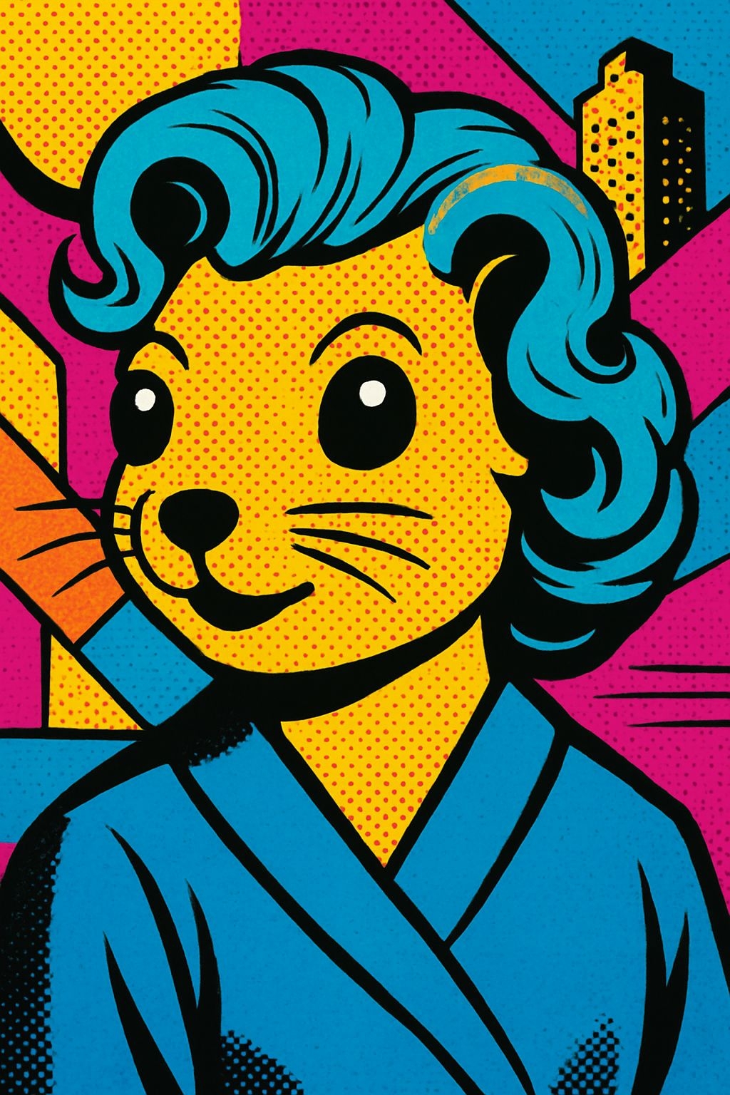 Vibrant Pop Art Cartoon Cat Character Illustration Art