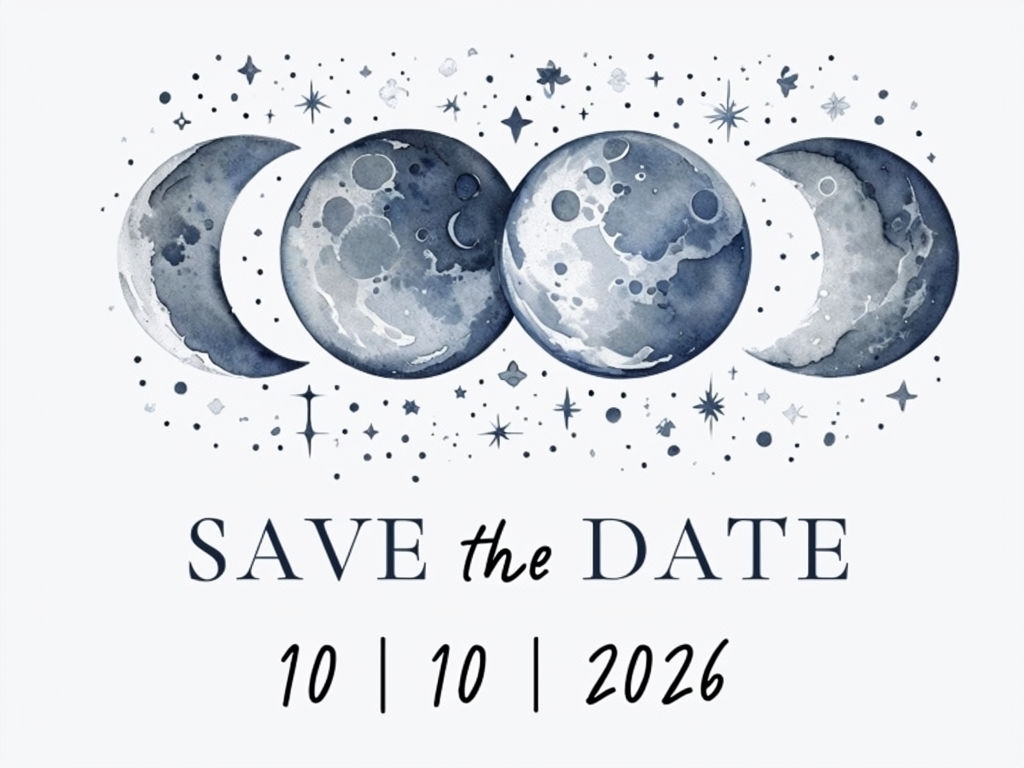 Elegant Celestial Save the Date Card with Moon Phases Design