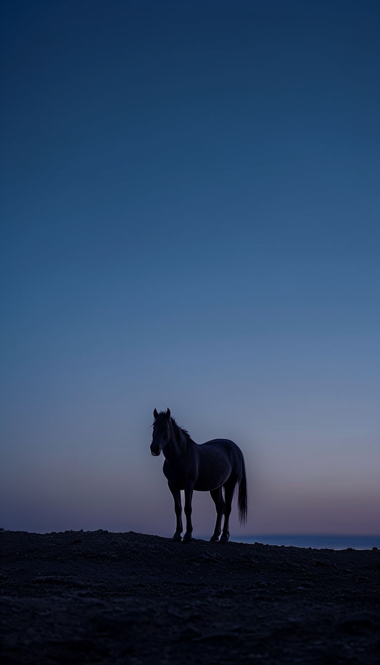 Silhouetted Horse on Rocky Ridge at Twilight Mobile Wallpaper
