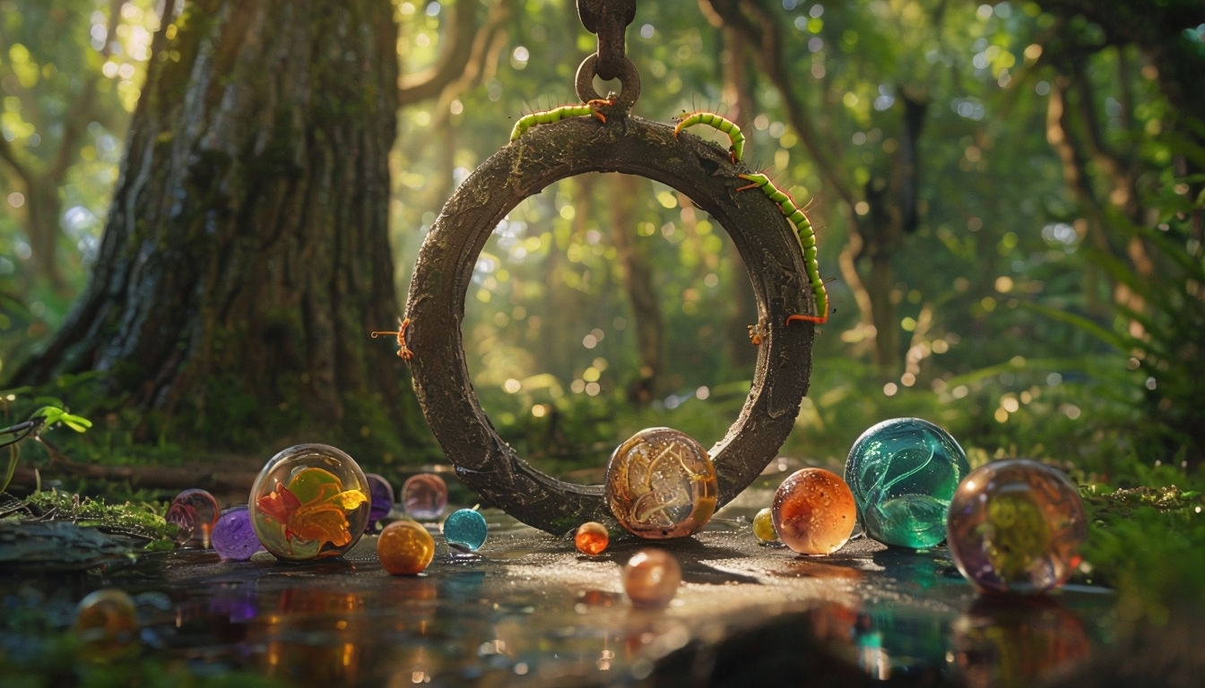 Magical Forest with Colorful Marbles and Caterpillars Background
