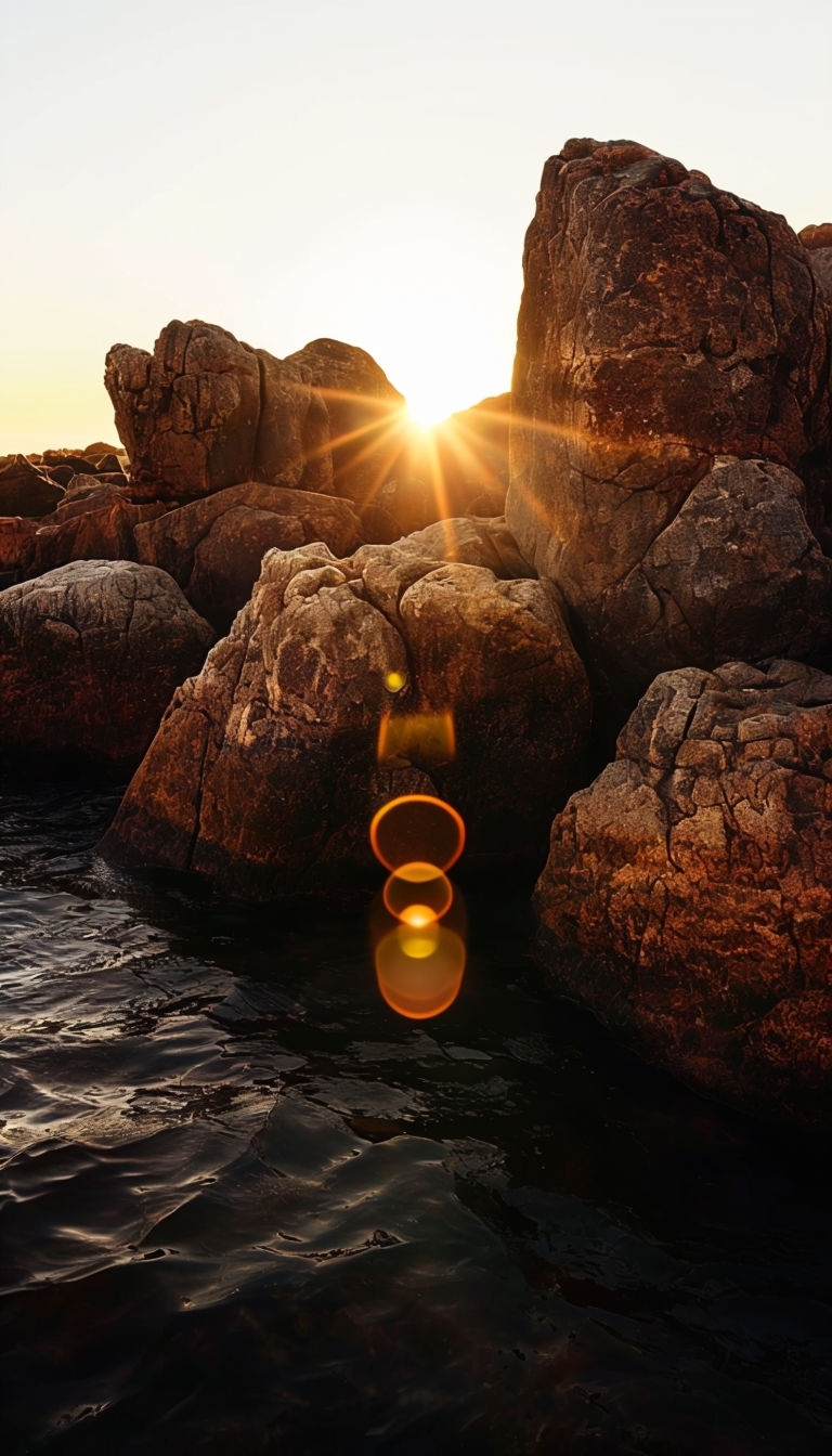 Serene Sunset Coastal Landscape with Dramatic Rocks Mobile Wallpaper