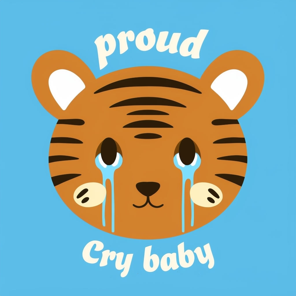 Stylized Baby Tiger Face with "Cry Baby" Text T-Shirt