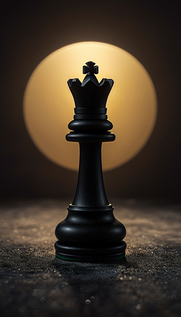 Elegant Black Chess Queen Piece with Golden Halo Mobile Wallpaper
