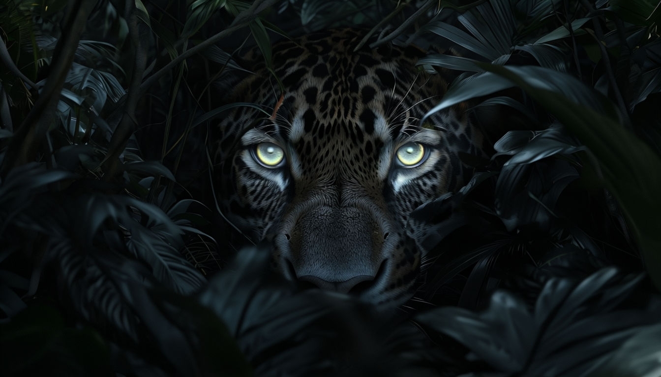 Mysterious Jungle Predator Eyes Virtual Background Illustration