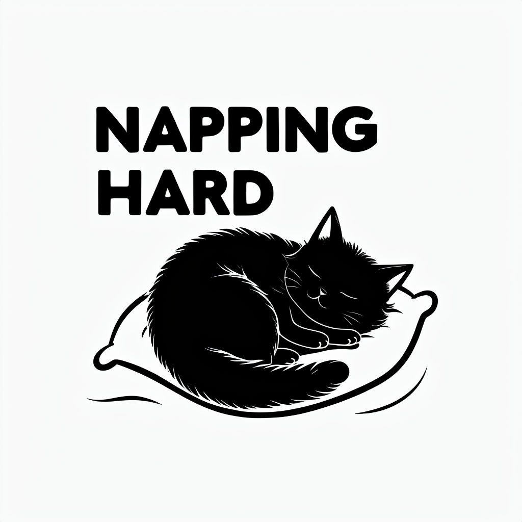 Napping Hard Minimalist Black Cat Design T-Shirt