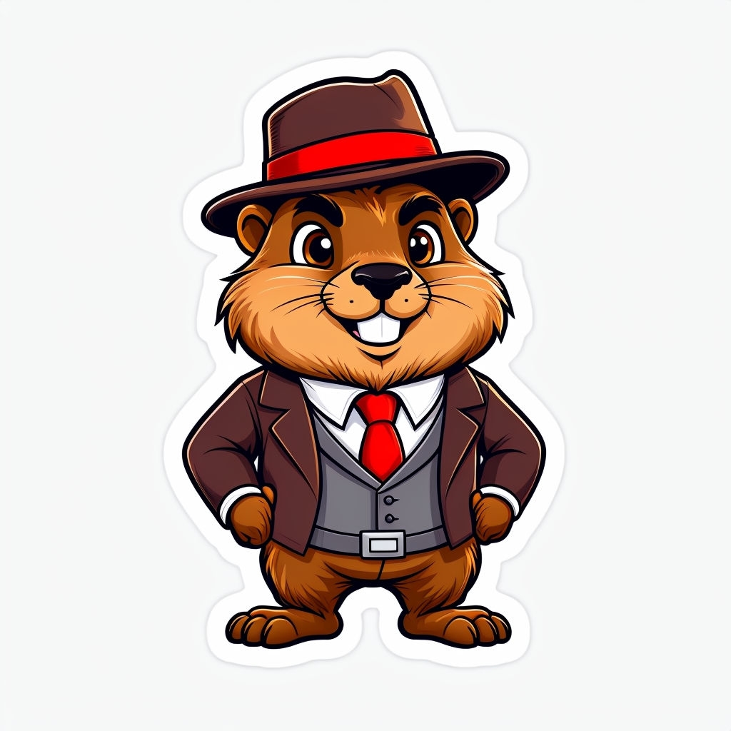 Playful Cartoon Groundhog in Formal Attire Sticker