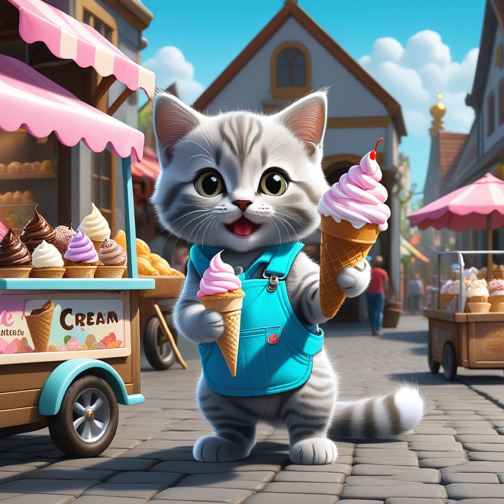 Kitten eating ice cream cone and holding it hotsell