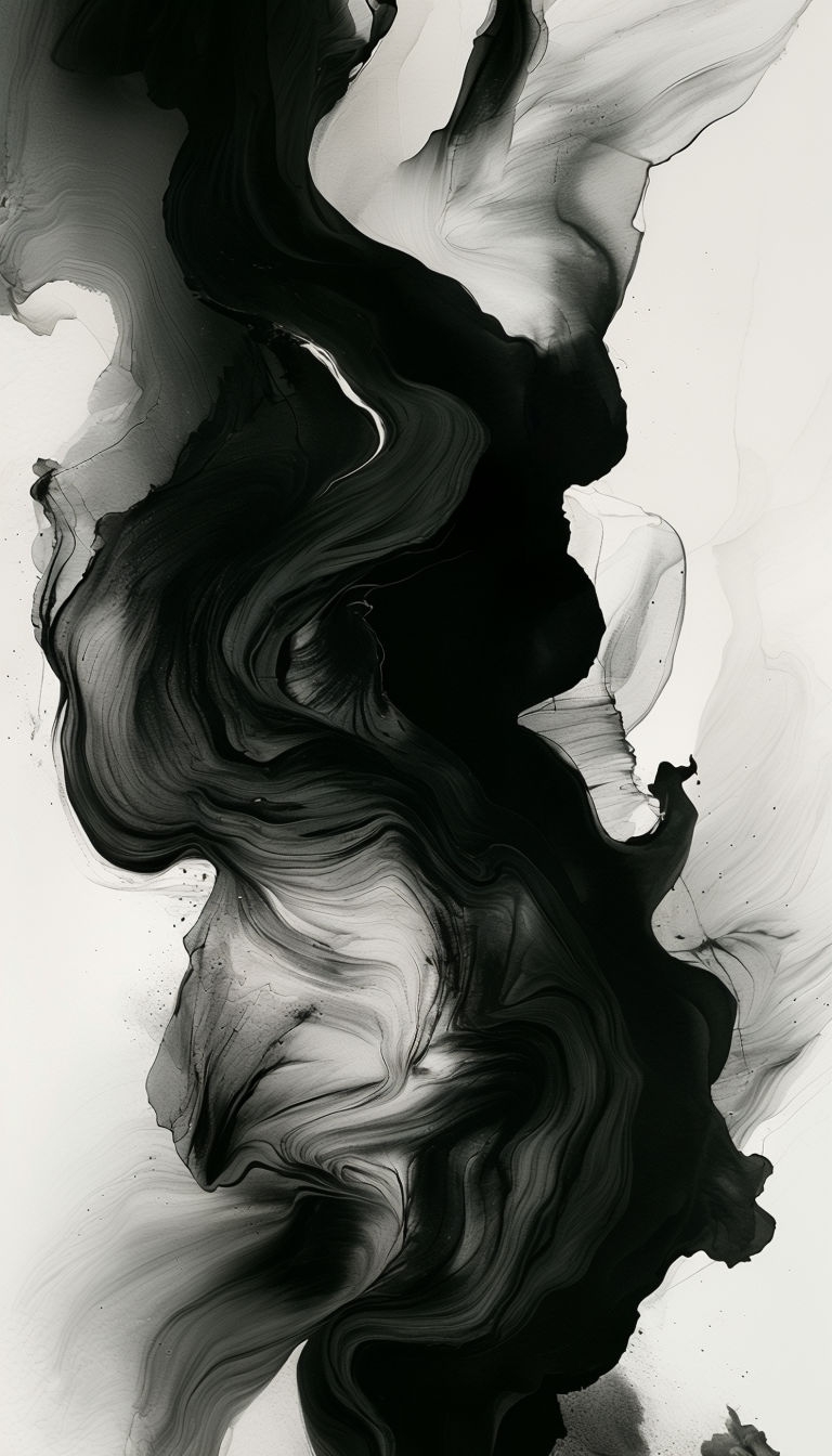 Dynamic Black Ink Abstract Composition for Mobile Wallpaper