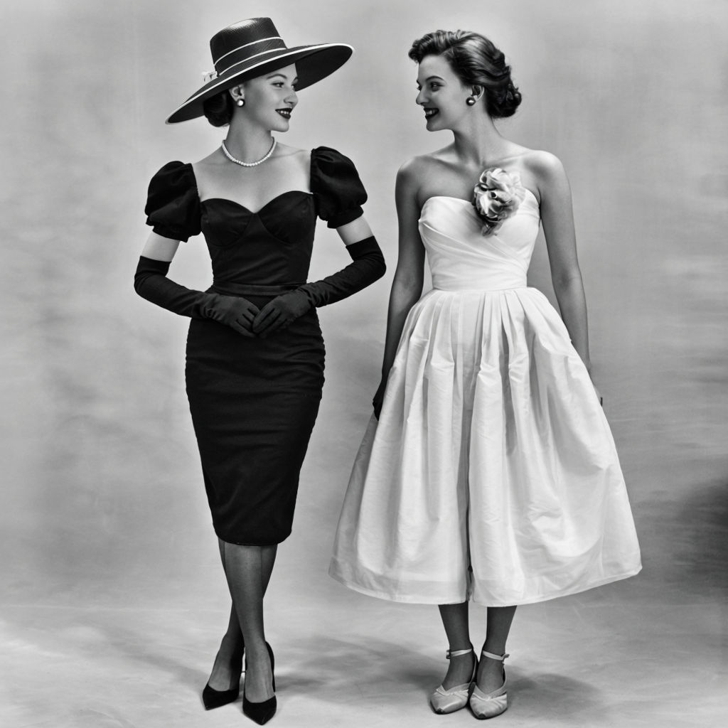 Elegant Black and White Fashion Photograph of Two Women Poster