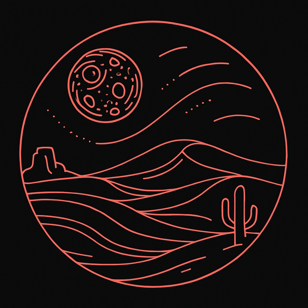 Coral Red Minimalist Desert Night Landscape Art Illustration