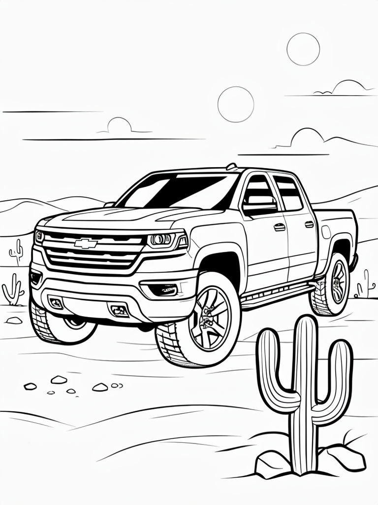 Chevrolet Pickup Truck Line Drawing for Coloring Book Pages