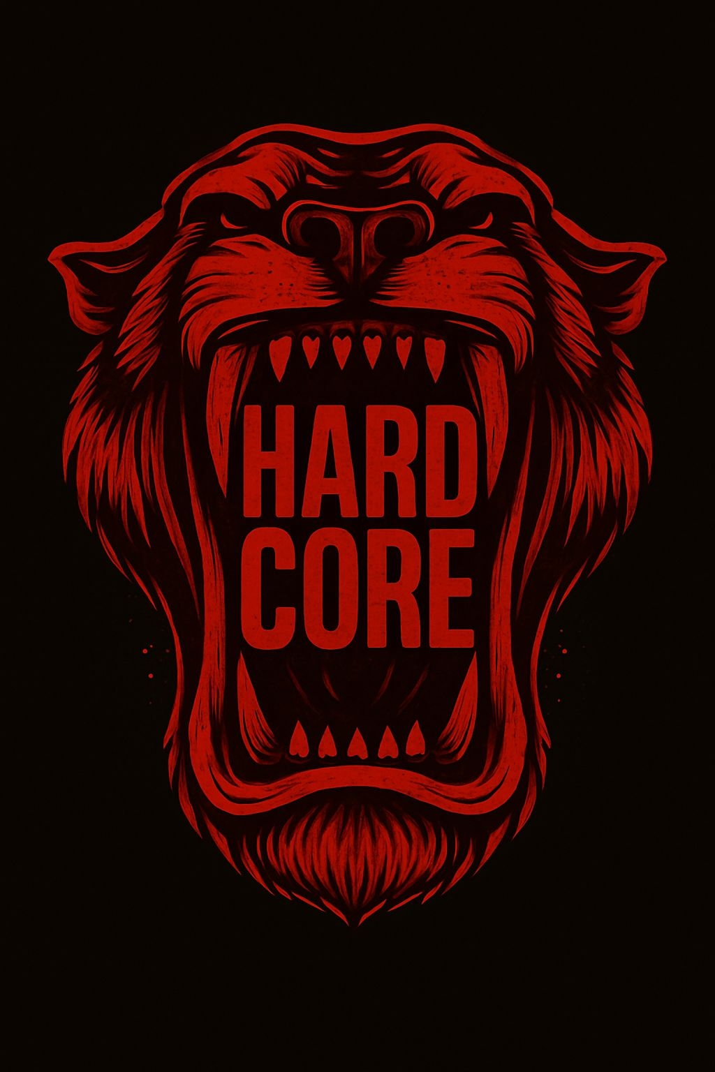 Fierce Red Tiger Face with Hard Core Text T-Shirt
