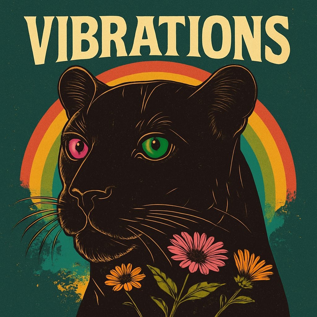Vibrant Retro Black Panther with Colorful Eyes Album Cover