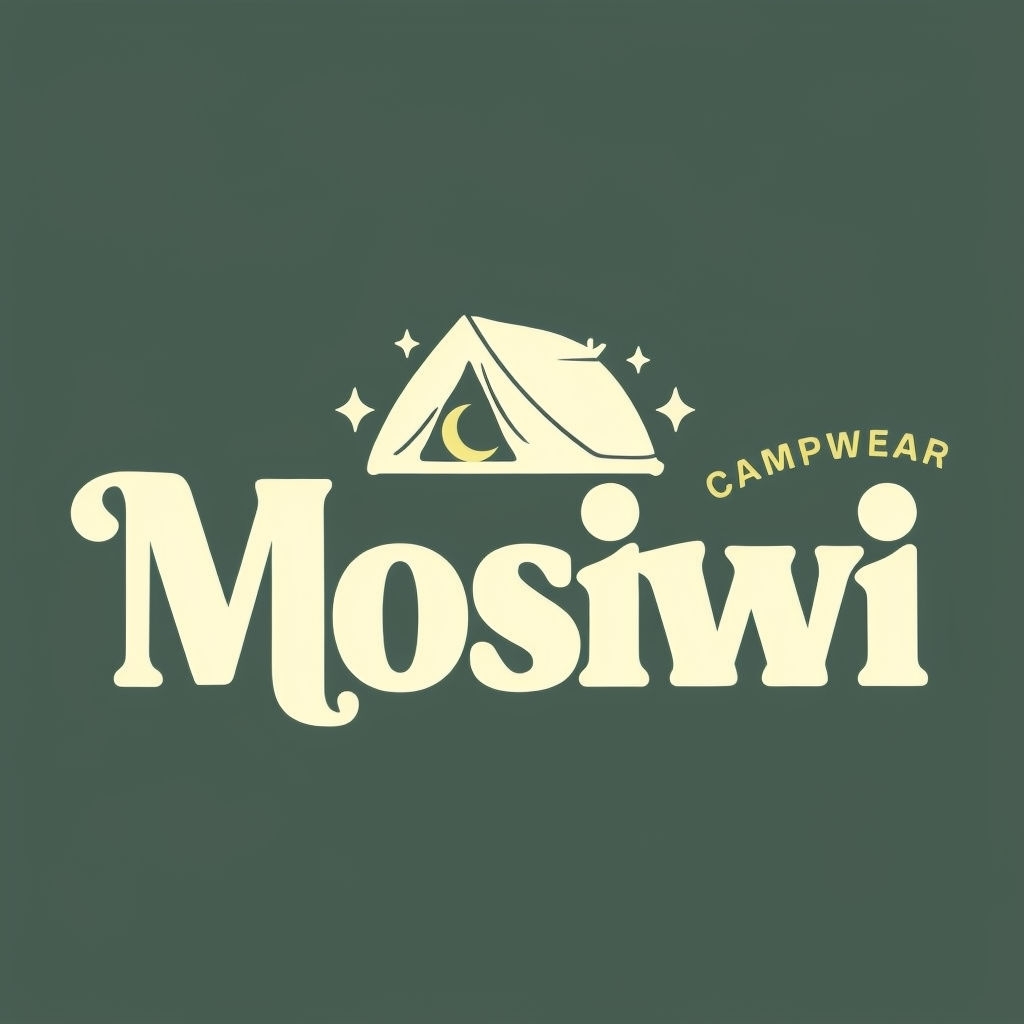 Minimalist Mosiwi Campwear Logo with Tent and Moon Illustration Logo
