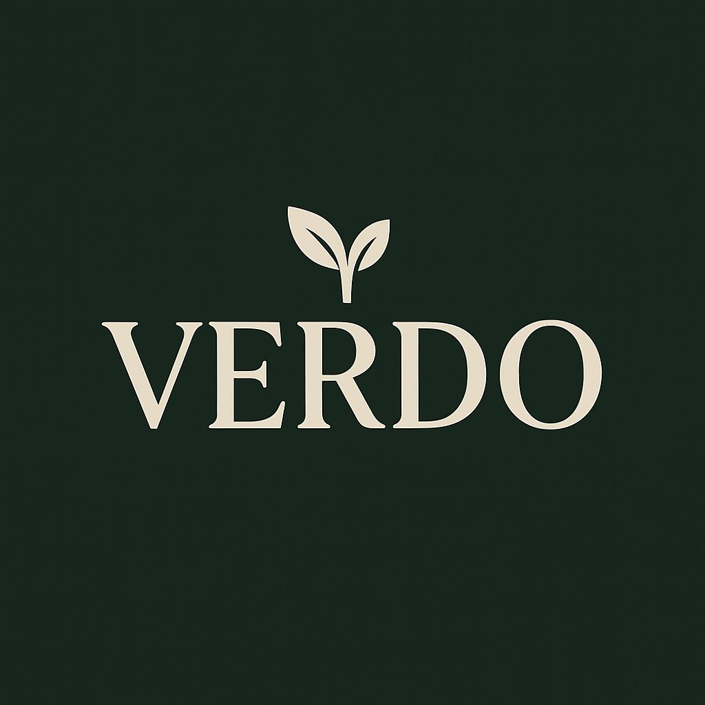 Elegant Minimalist VERDO Logo with Leaf Icons for Eco-Friendly Theme