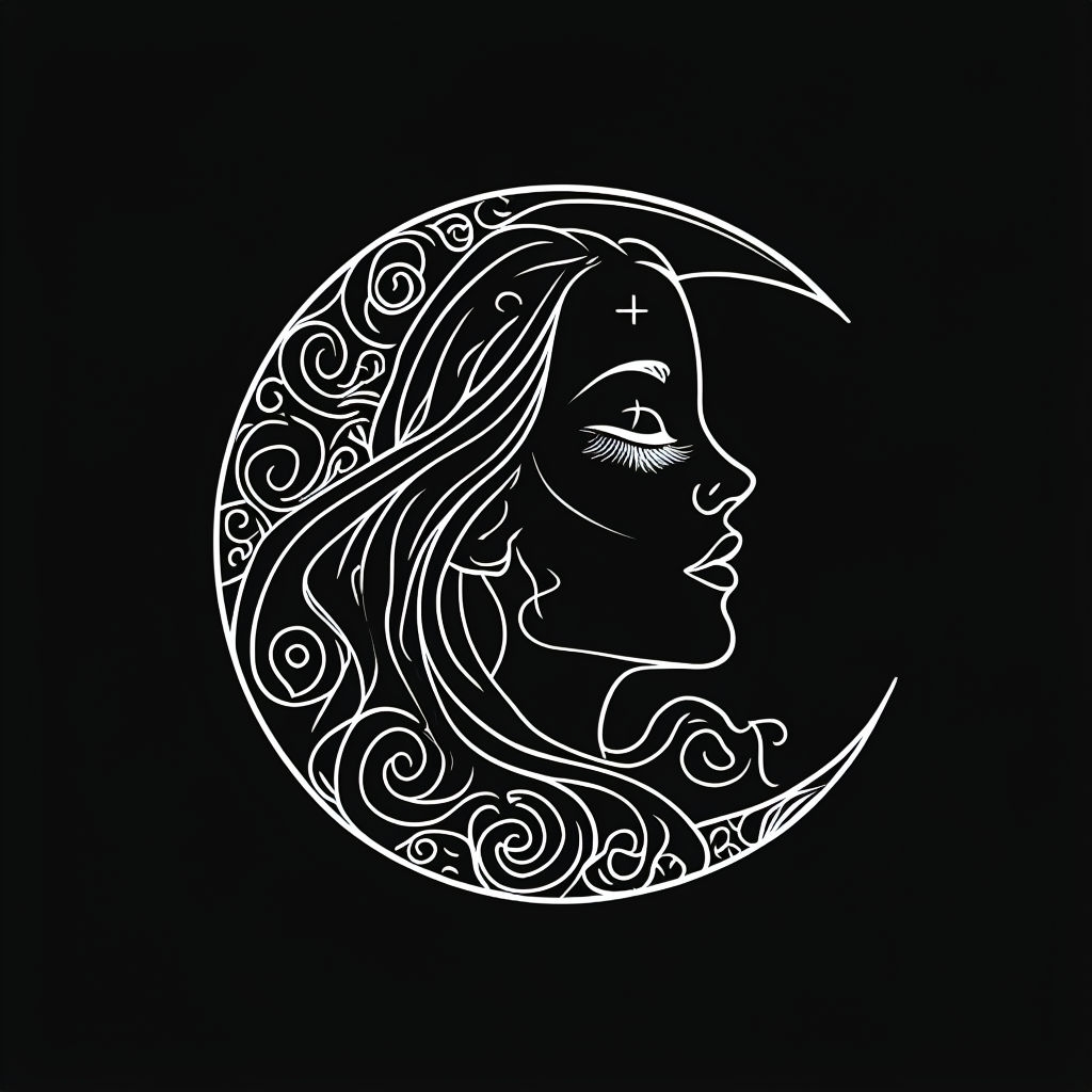 Elegant Minimalist Crescent Moon and Female Profile T-Shirt