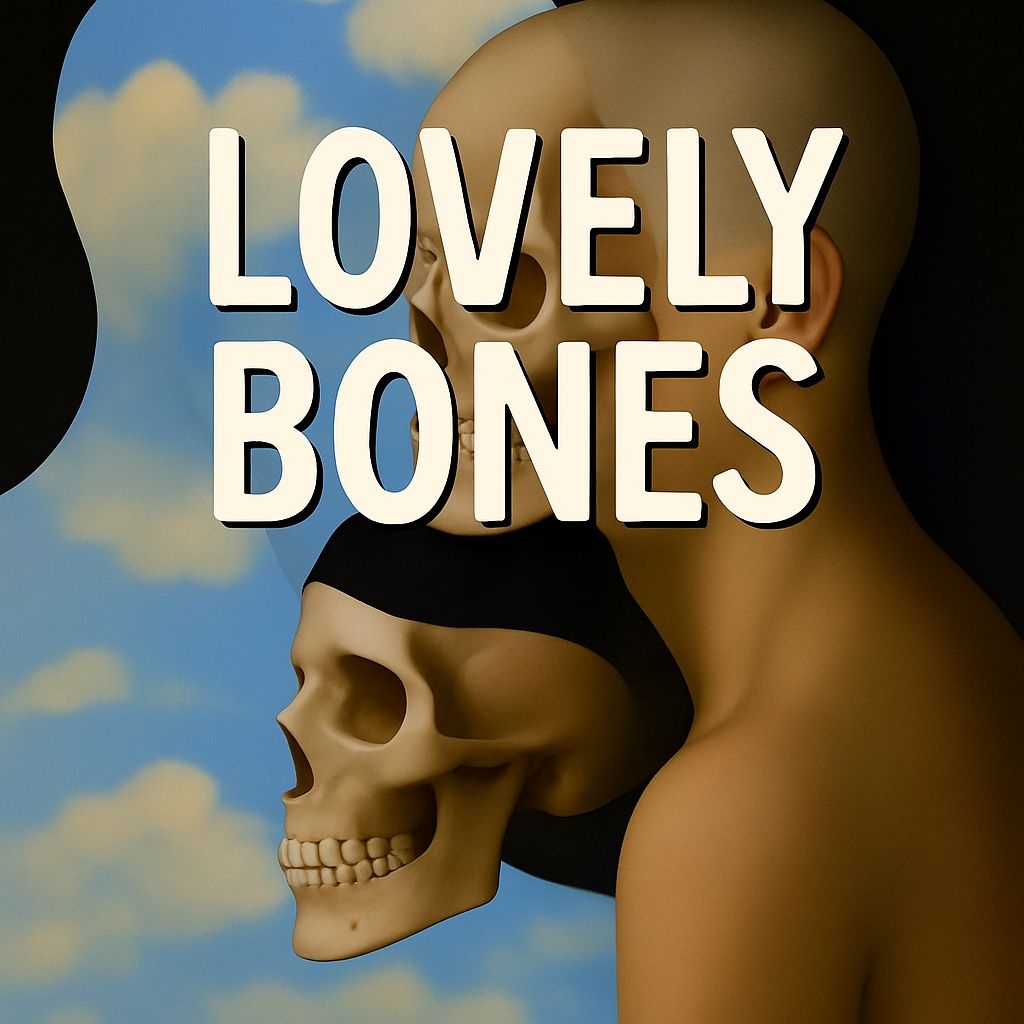 Surreal Overlapping Heads with Lovely Bones Text Spotify Album Cover