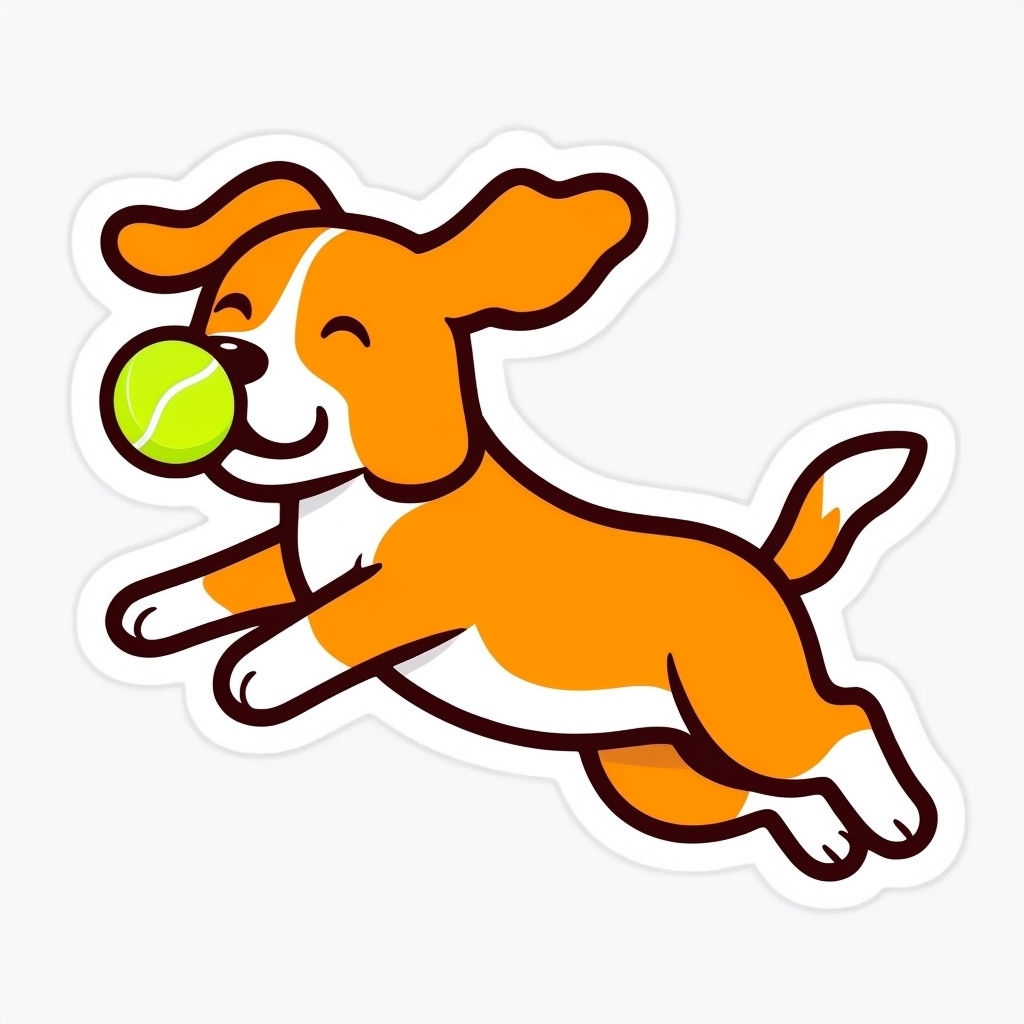 Playful Cartoon Beagle with Tennis Ball Illustration Sticker