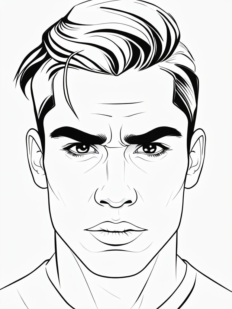 Bold Black and White Man's Face Line Drawing Art for Coloring Book Pages