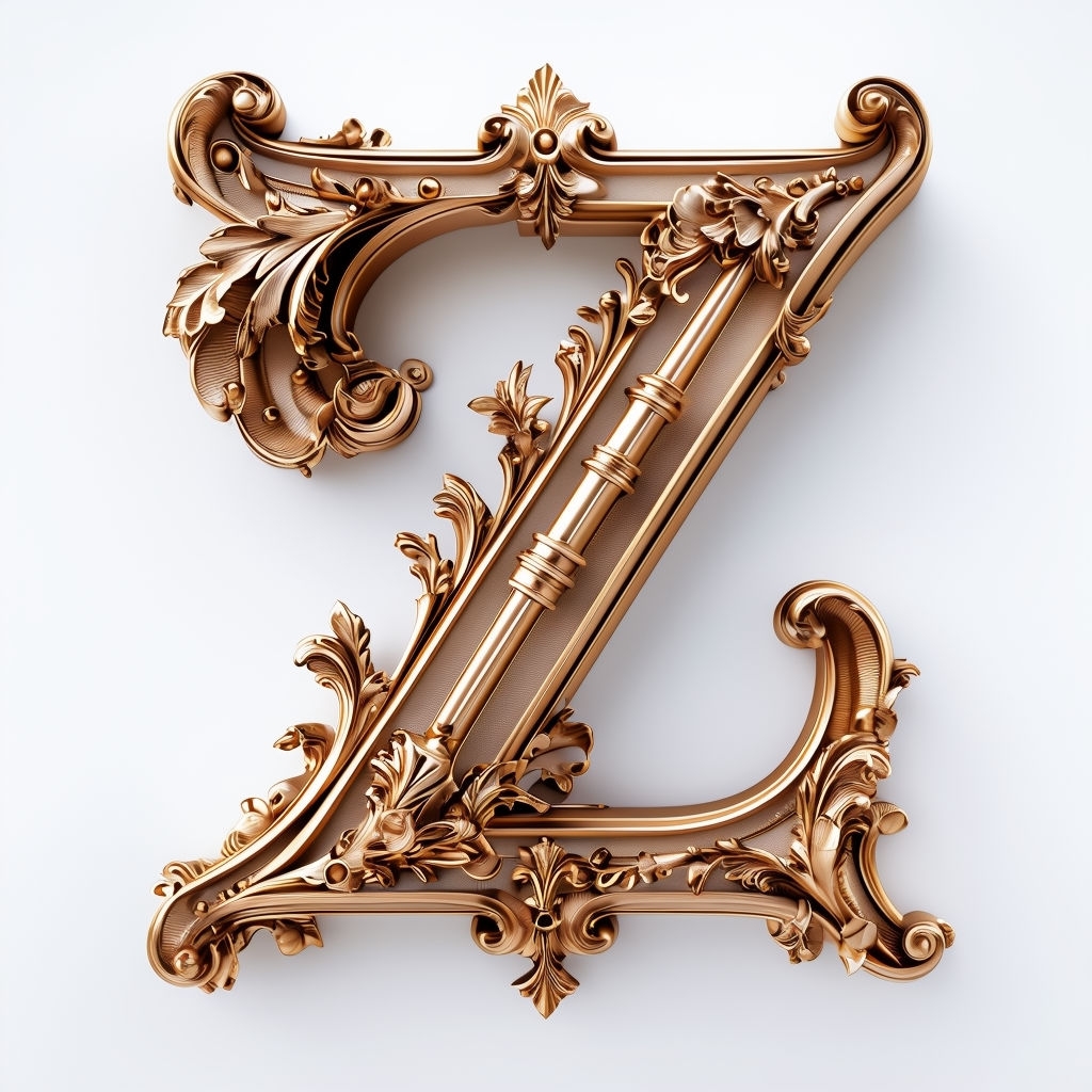 Ornate Gold Letter Z with Baroque Decorations Artwork Monogram