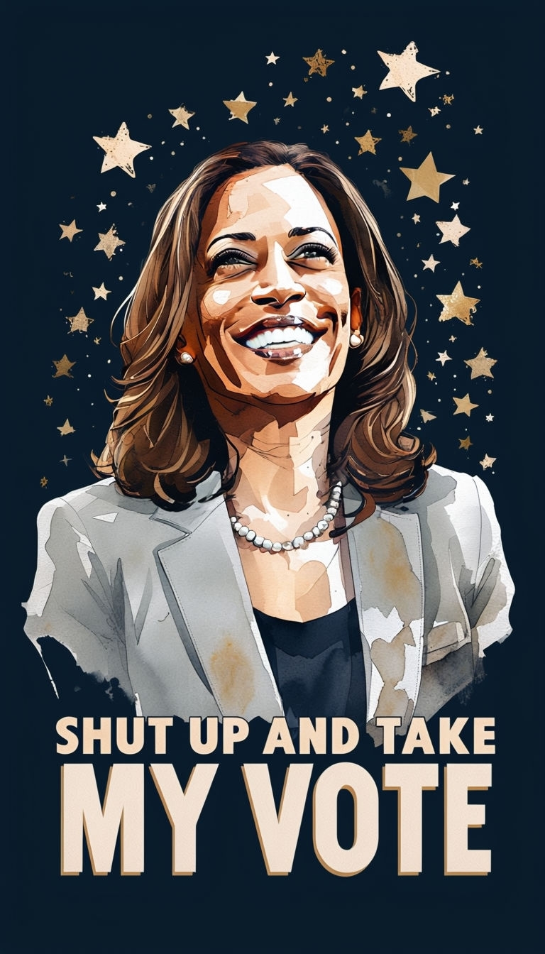 Kamala Harris Vibrant Portrait with Stars and Voting Message Poster