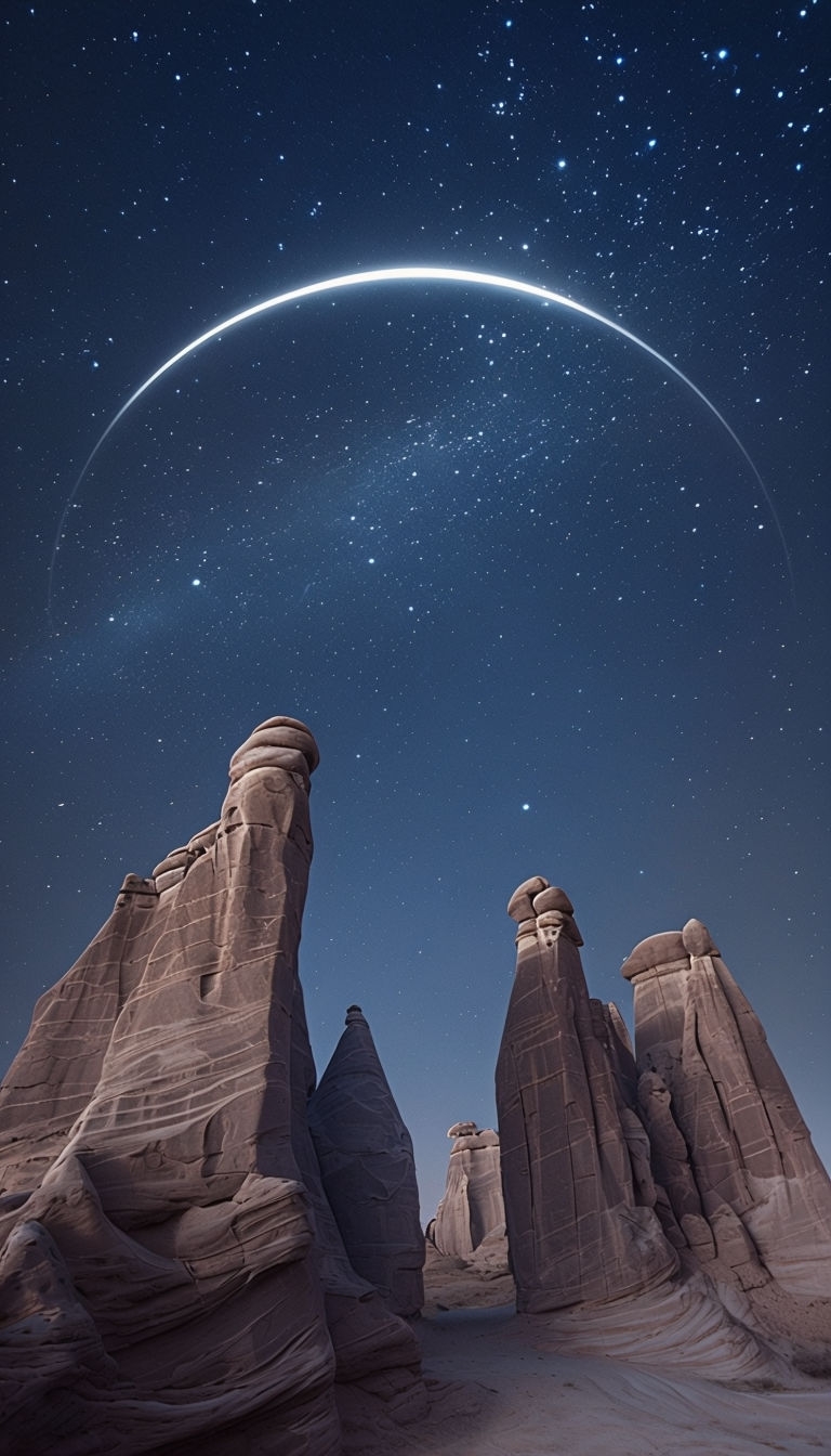 Tranquil Desert Night Landscape with Starry Sky Mobile Wallpaper
