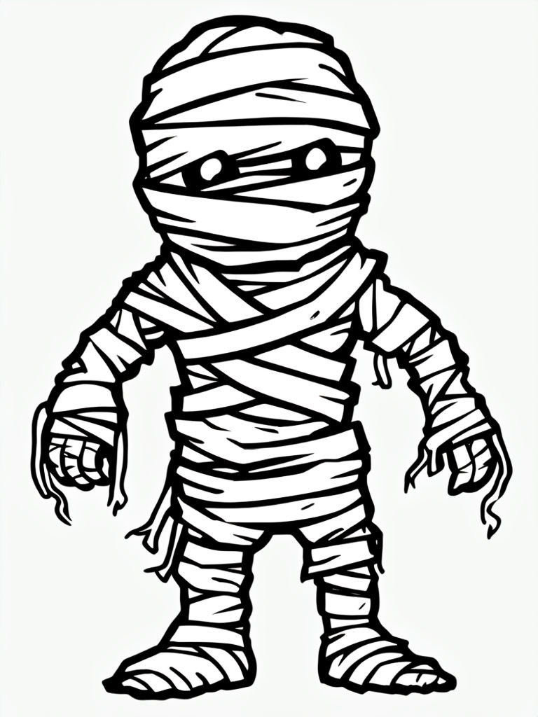 Cartoon Mummy Line Drawing for Fun Coloring Book Pages