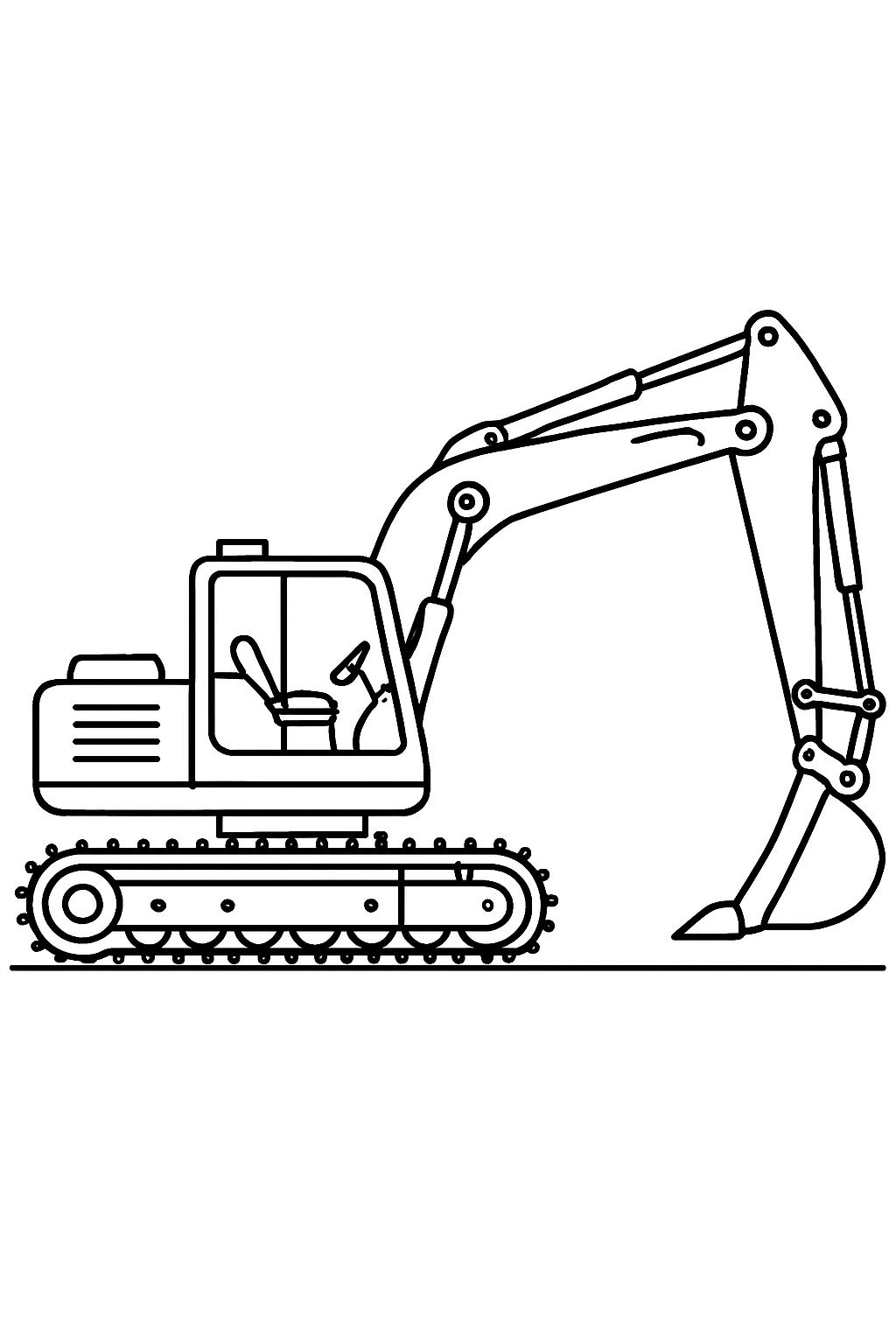Minimalist Black and White Excavator Line Drawing Coloring Book Pages