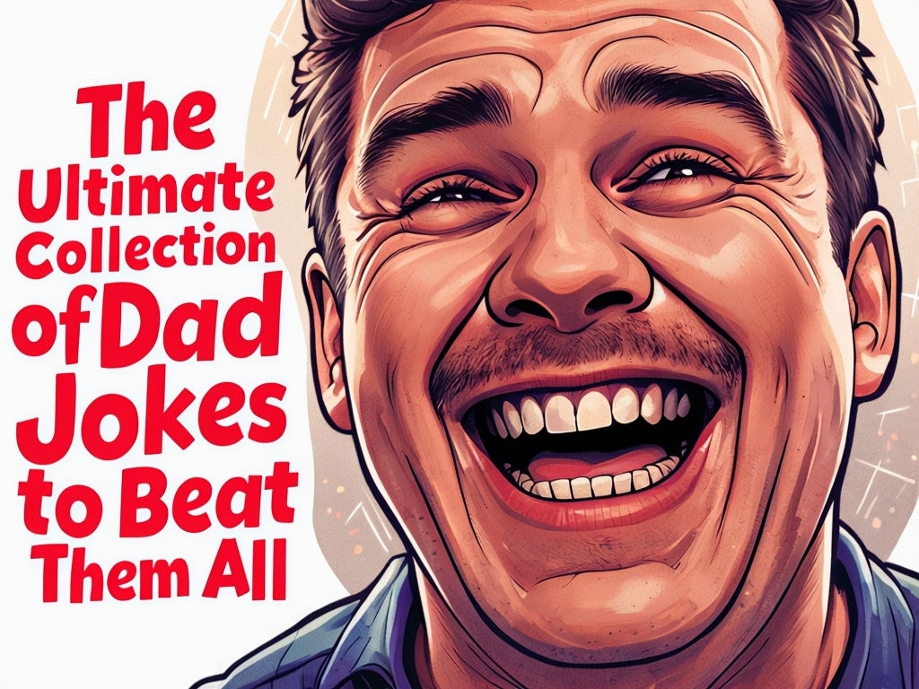 Laughing Man with Dad Jokes Collection Cartoon Illustration Social Media Post