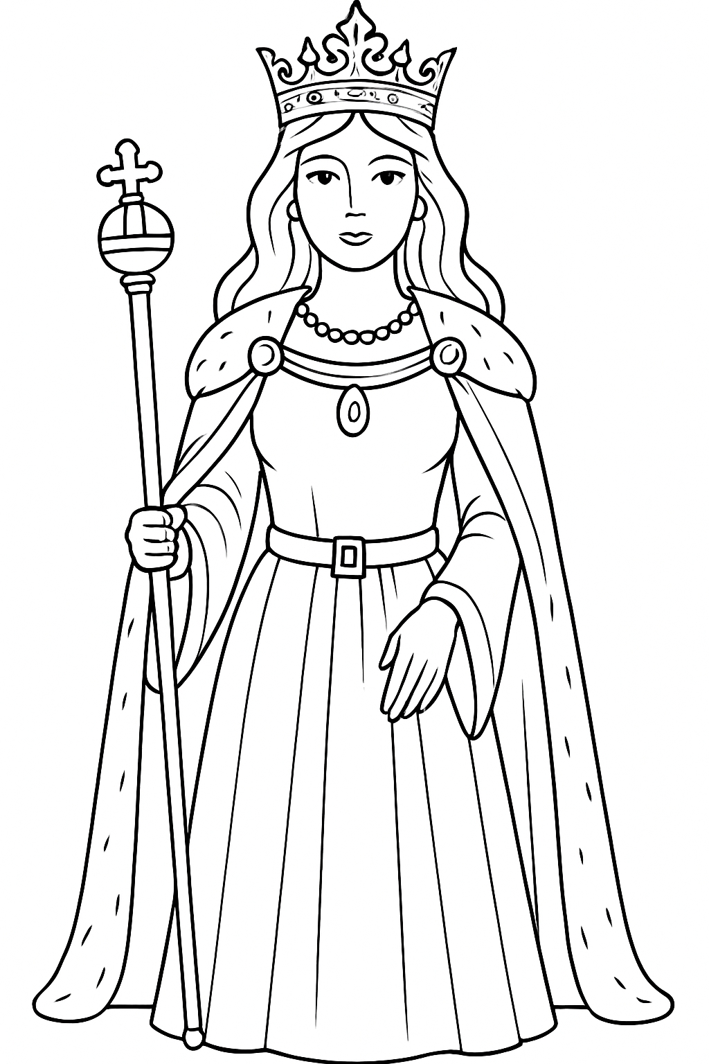 Elegant Queen Line Drawing for Coloring Book Pages