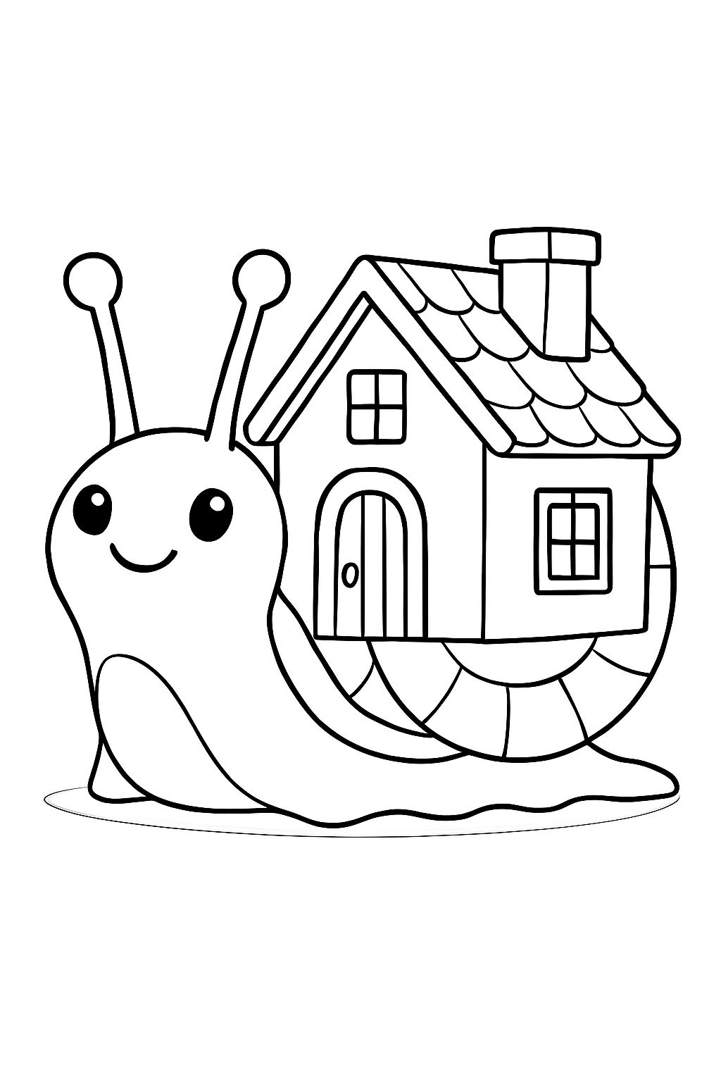 Charming Cartoon Snail with House Illustration Coloring Book Pages