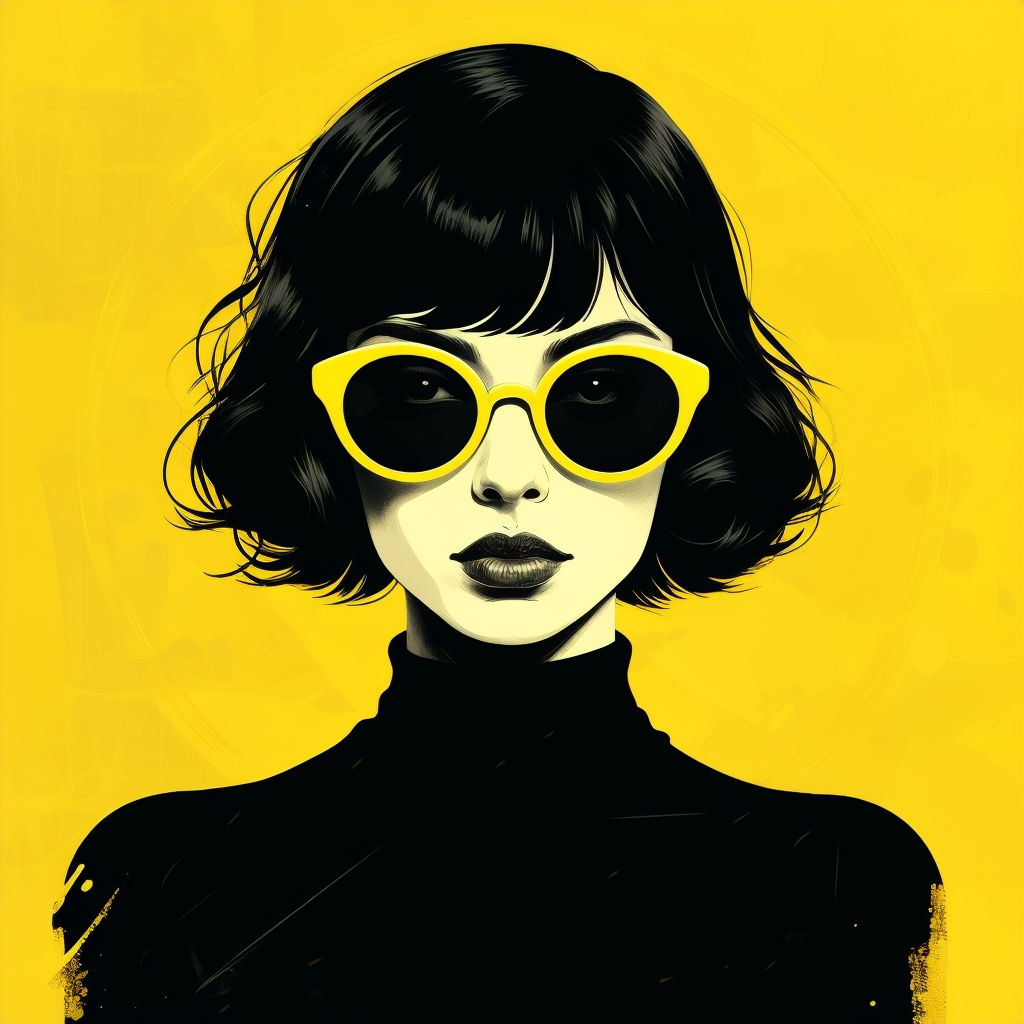 Stylish Woman in Yellow Sunglasses Digital Art Illustration