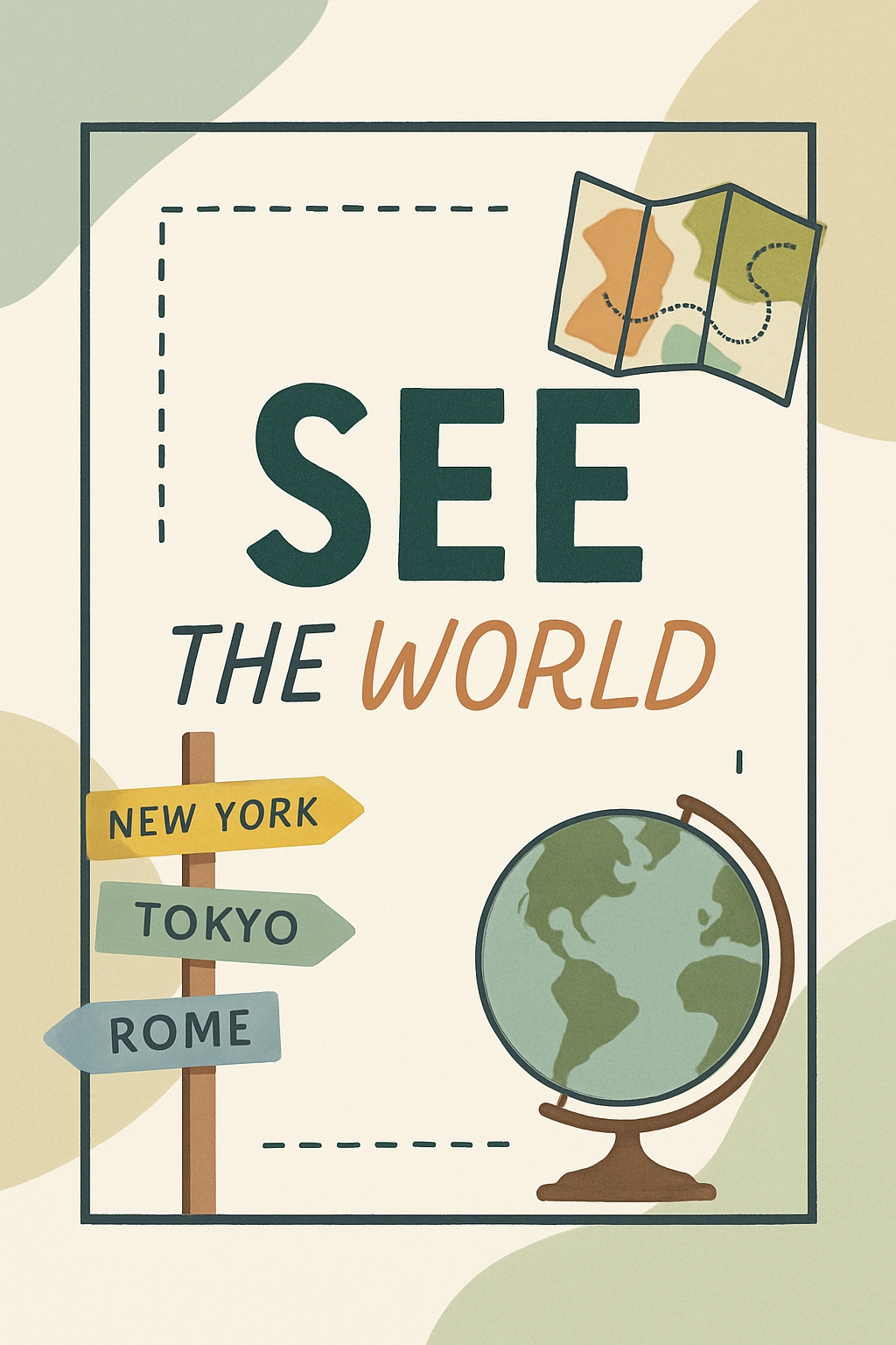 Inviting Retro Travel Poster "See the World" with Map and Globe