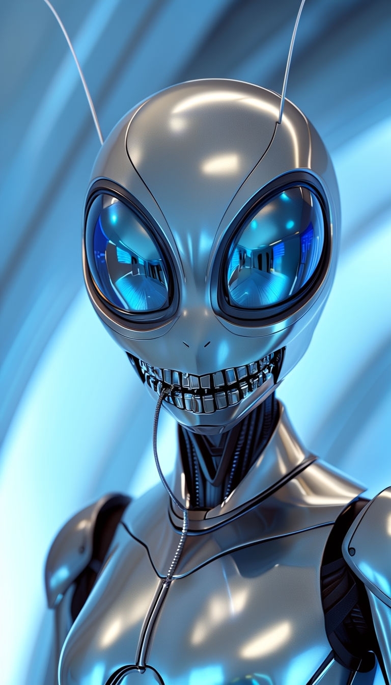 Futuristic Anthropomorphic Robot Alien Close-Up Mobile Wallpaper