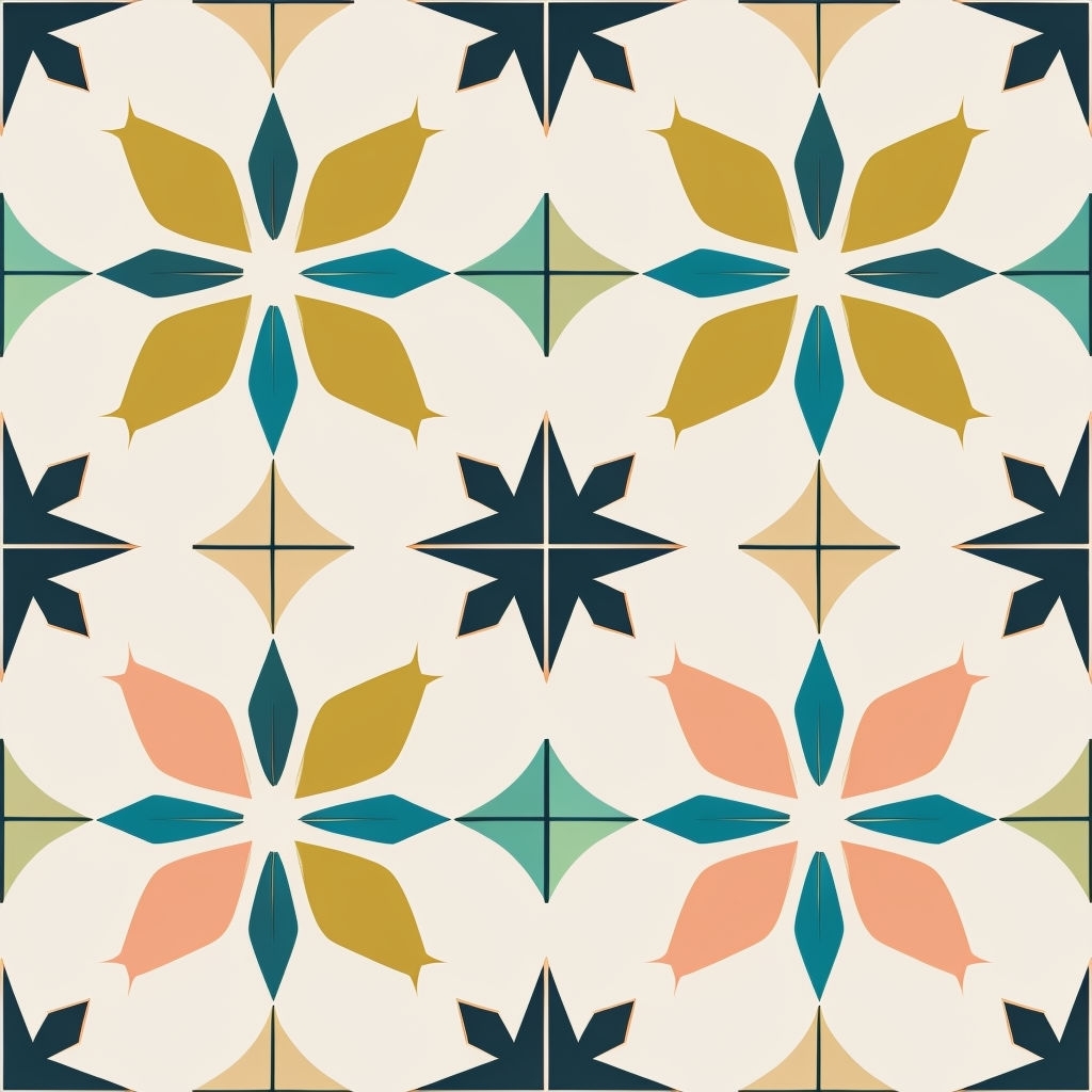 Retro Geometric Star Pattern on Cream Background Seamless Pattern