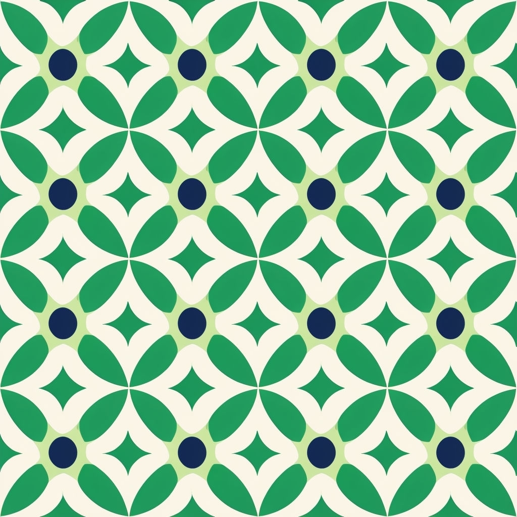 Symmetrical Retro Geometric Diamond Pattern in Green and Blue Seamless Pattern