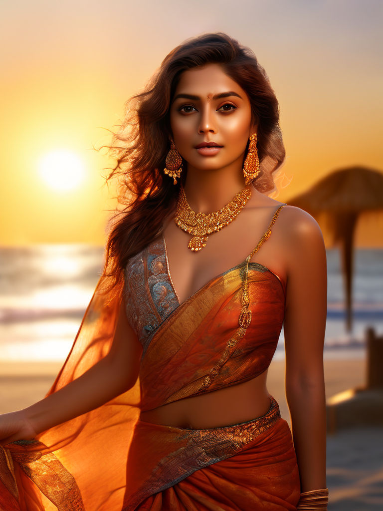 beatiful indian girl in half saree relasitic and sexy in beach