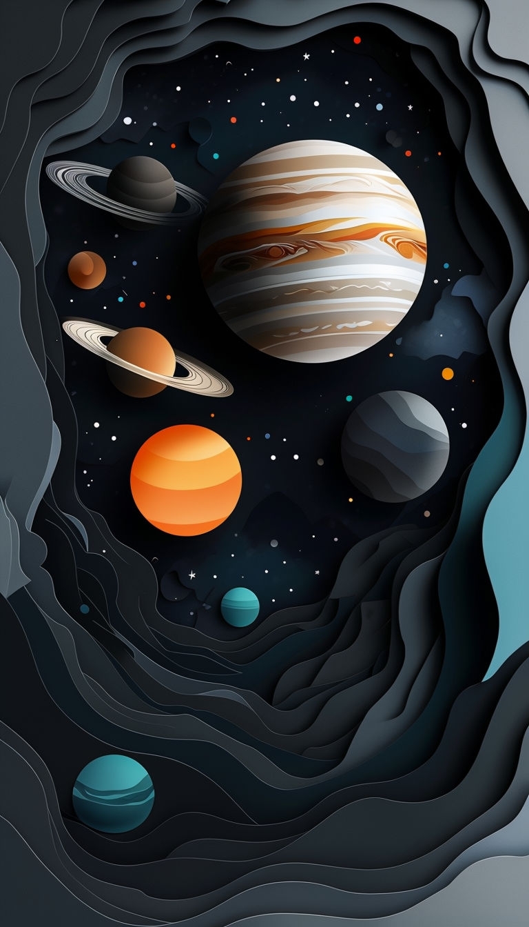 Celestial Paper Cut Art with Vibrant Planets in Space Poster